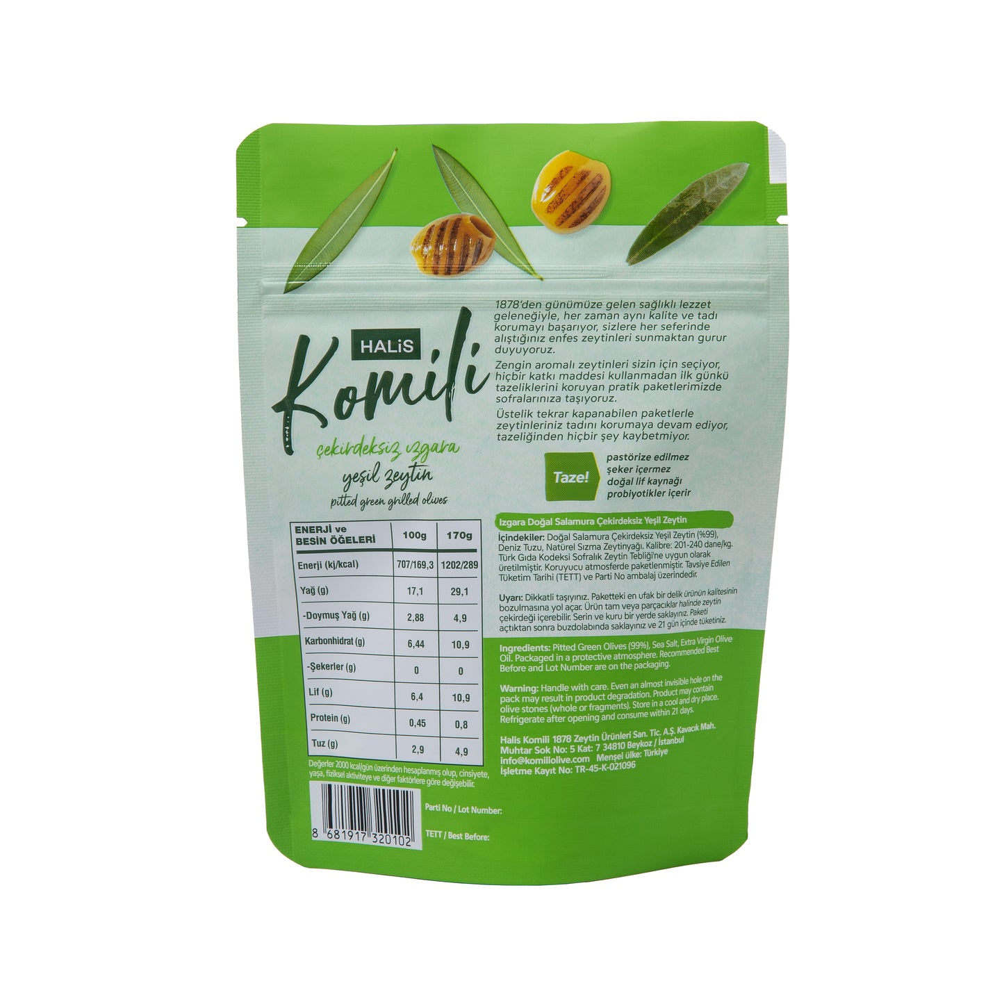 Komili Çekirdeksiz Izgara Yeşil Zeytin 15x170g