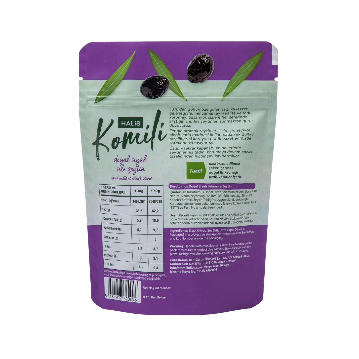 Komili Doğal Siyah Sele Zeytin 8x170g