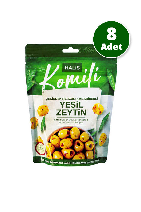 Komili Acılı Karabiberli Yeşil Zeytin 8x170g