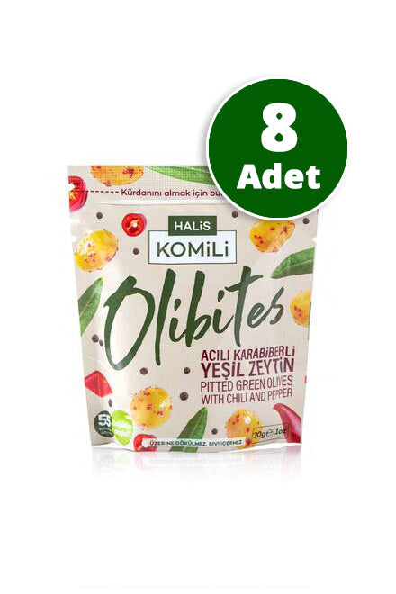 Komili Olibites Acılı Karabiberli Çekirdeksiz Yeşil Zeytin 8x30g