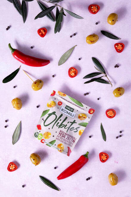 Komili Olibites Acılı Karabiberli Çekirdeksiz Yeşil Zeytin 30g