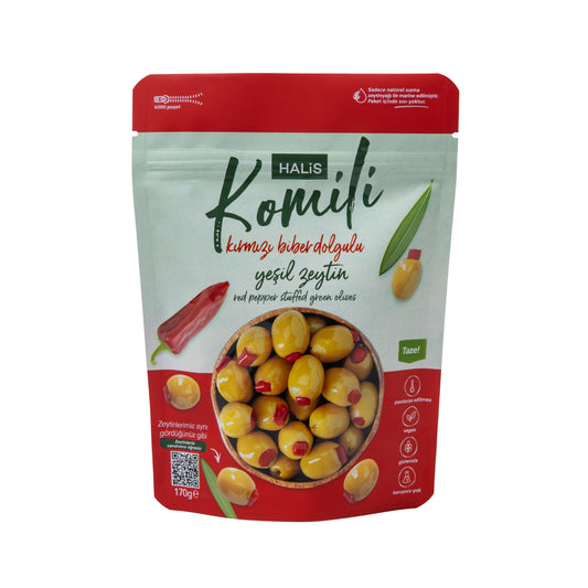 Komili Kırmızı Biber Dolgulu Yeşil Zeytin 170g