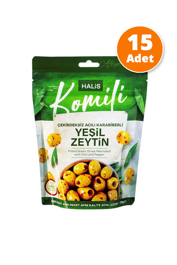 Komili Acılı Karabiberli Yeşil Zeytin 15x170g