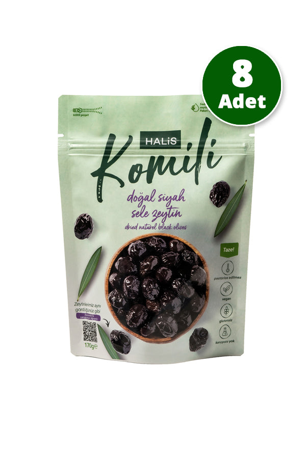 Komili Doğal Siyah Sele Zeytin 8x170g