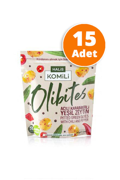 Komili Olibites Acılı Karabiberli Çekirdeksiz Yeşil Zeytin 15x30g