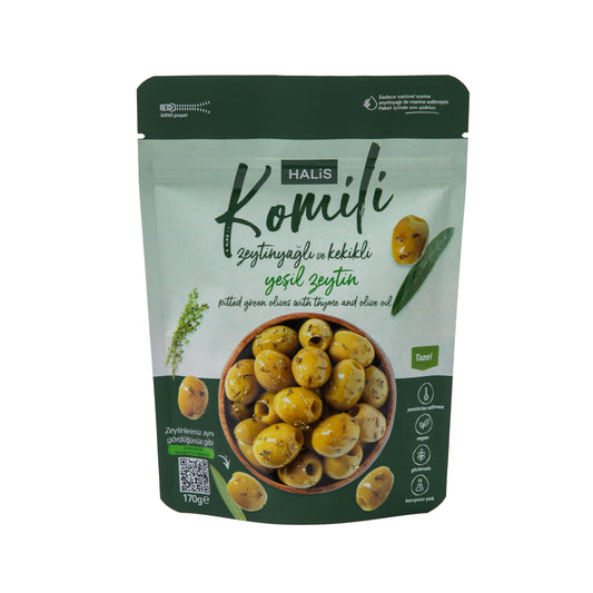 Komili Çekirdeksiz Zeytinyağlı ve Kekikli Yeşil Zeytin 170g