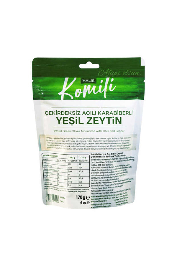 Komili Acılı Karabiberli Yeşil Zeytin 170g